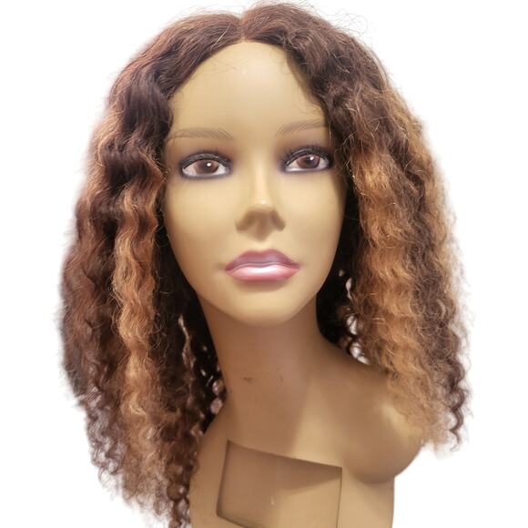 Honey brown Blond Highlight HUMAN HAIR CURLY Wig. Glueless pre cut lace front - Picture 8 of 8
